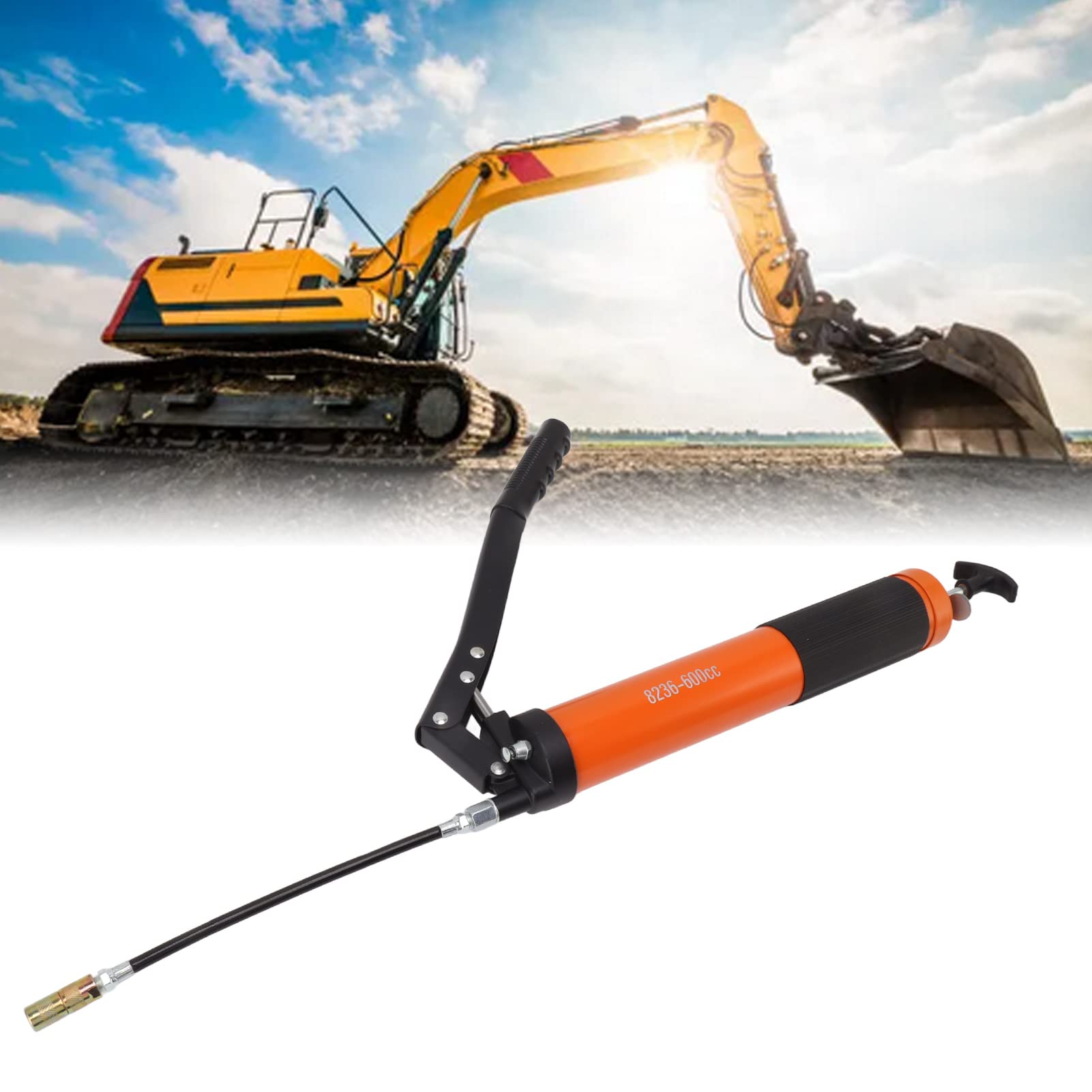 Smarownica 10000PSI 600CC ręczna smarownica wysokociśnieniowa o dużej wytrzymałości do samochodów ciężarowych statki kosiarki do trawy (Orange Reinforced Double Piston)