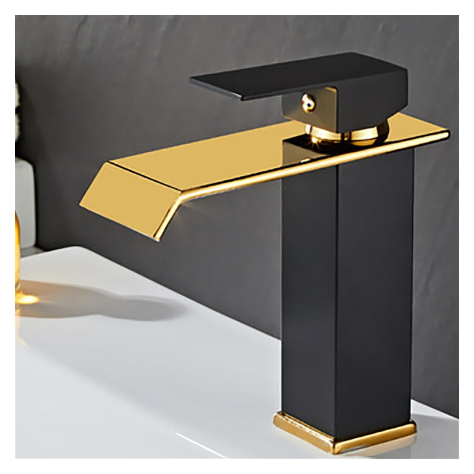 Grifo cuadrado negro y oro para lavabo de baño con monomando moderno