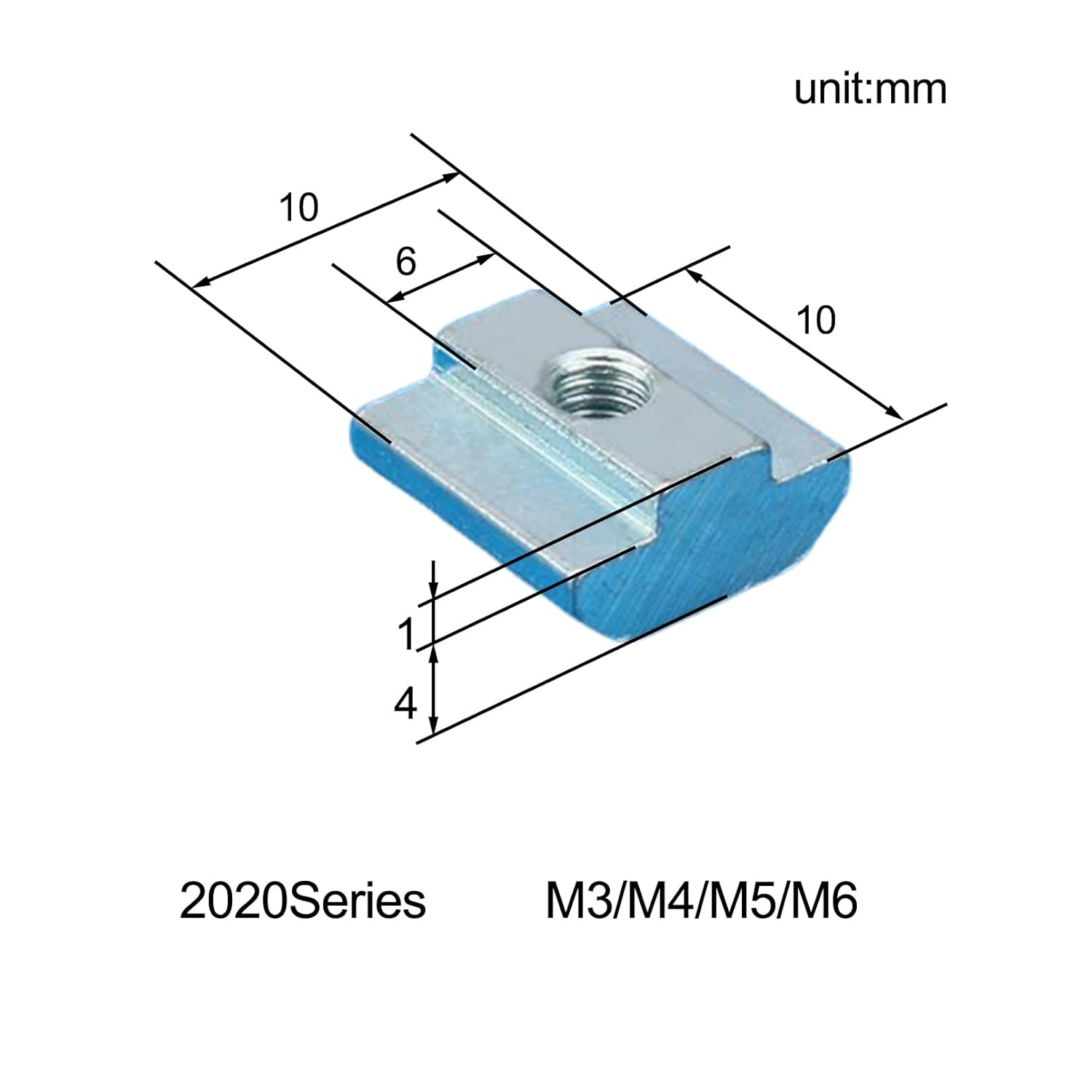 M3 M4 M5 M6 Sliding T-Slot Nuts for 2020 Aluminum Extrusion - 4Sizes 120 Pcs Carbon Steel Square T-Nuts Fasteners