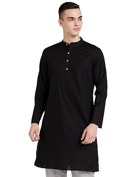 Amazon Brand - Symbol Men's 100% Cotton Solid Long Length Casual Kurta - Regular Fit (Available in Plus Sizes)