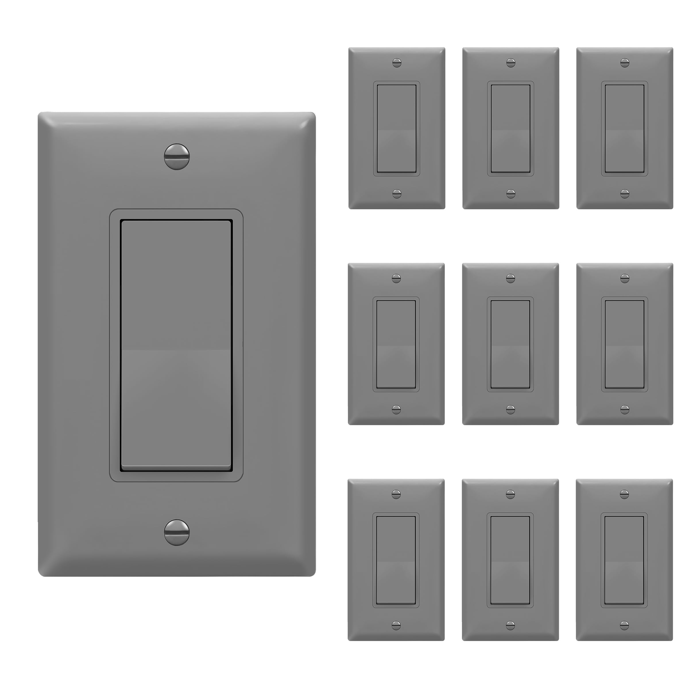 ENERLITES Decorator Paddle Switch with Wall Plates, Single Pole, Copper Wire Only, Grounding Screw, Residential Grade, 15A 120-277V, UL-Listed, 91150-