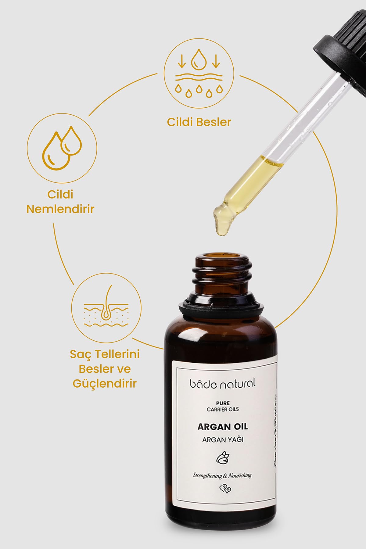 Bade Natural Argan Yağı Soğuk Sıkım%100 Saf 30 ml