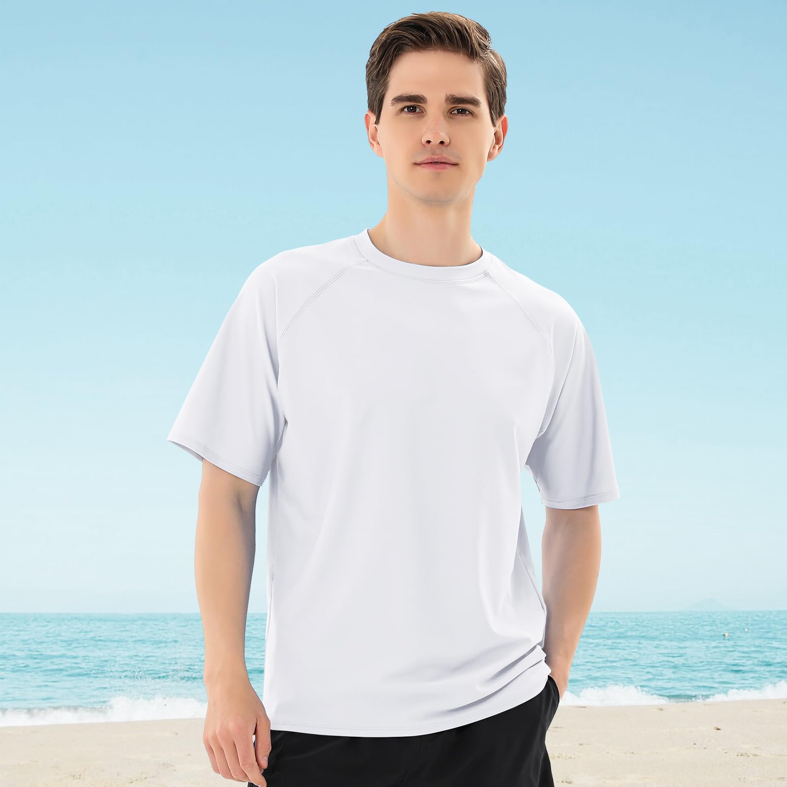2 Pièces T Shirt Anti UV pour Homme Maillot de Bain à Manche Courte UPF 50+ Rashguard Hauts Tee Shirt de Sport Séchage Rapide