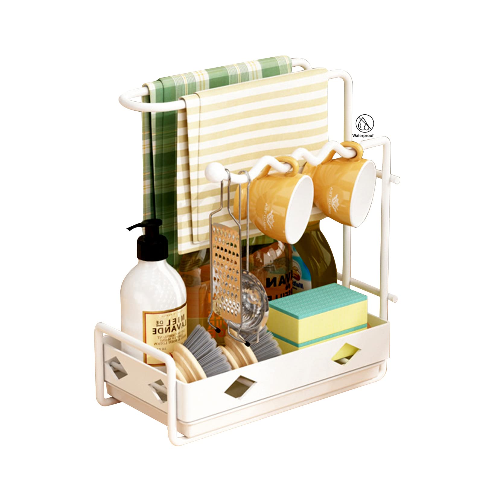 Sink Towel Bar Sponge Holder Fingertip Towel Rack with Drain Tray Stainless Steal Kitchen Sink Caddy Organizer Drying