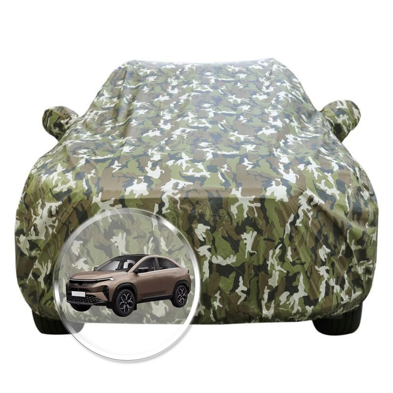 Image of NEODRIFT 'JungleTech' Car Cover for Tata Curvv (100% Water-Resistant, All Weather Protection, Tailored Fit, Multi-Layered & Breathable Fabric) (Colour: Military)