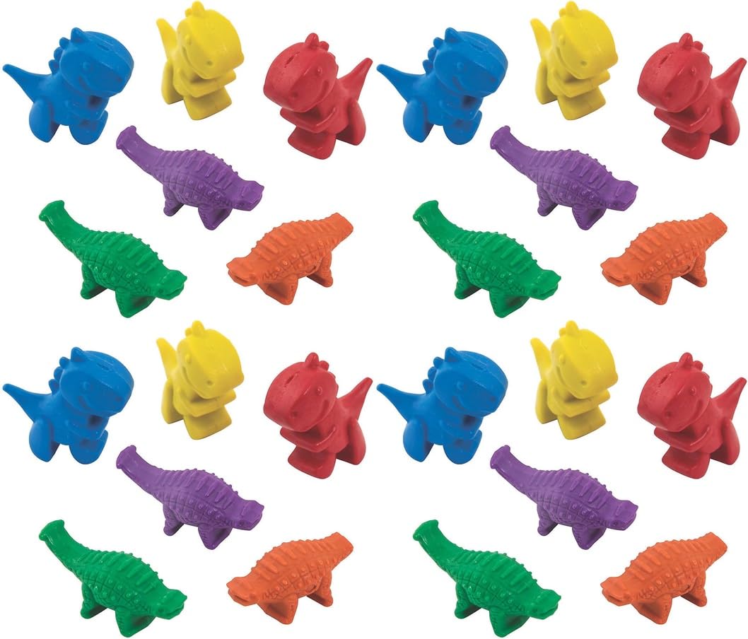 HAPPY DEALS ~ 24 Dinosaur Shaped Crayons | 1 Inch | Dino Bulk Favors Set