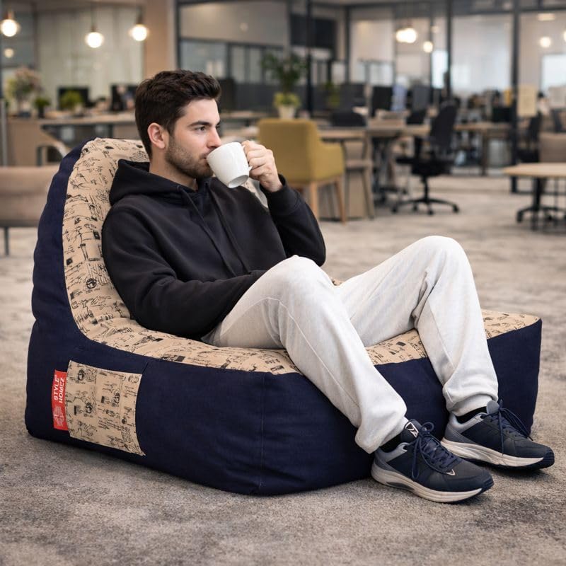 Image of Style Homez Urban Design Denim Canvas Abstract Printed Chair Bean Bag XXL Size Filled with Beans Fillers