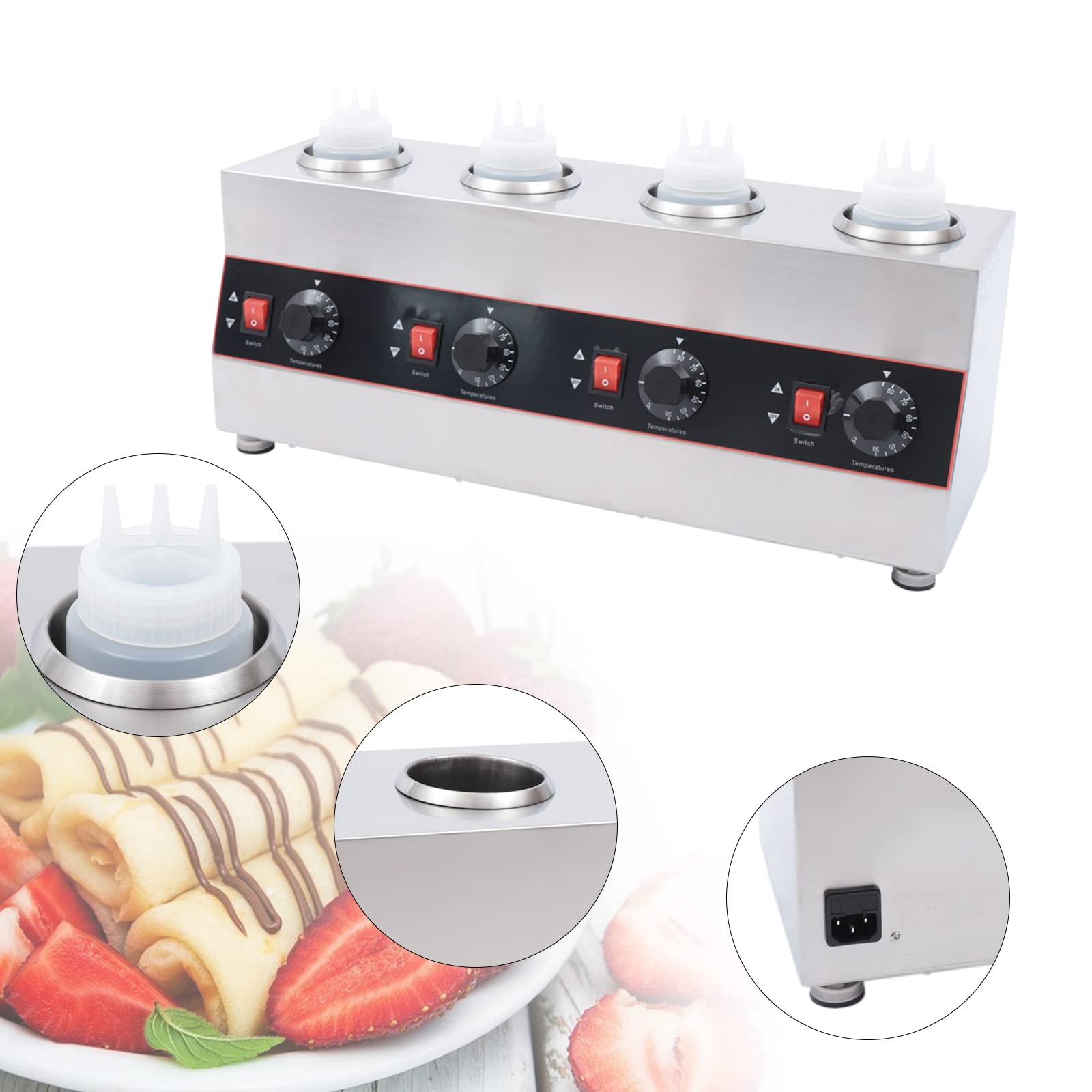 Dispensador de salsas, bomba dosificadora, dispensador de salsas, bomba de salsa comercial, de acero inoxidable, calentador eléctrico de salsa, 640 W, 30-85 °C, para botellas de salsa de