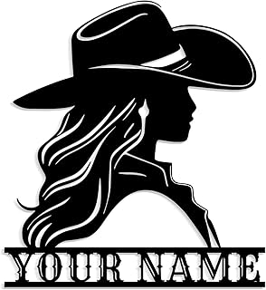 MeigoArt Custom Cowgirl Riding Metal Wall Art, Personalized Cowboy Name Tag, Girl's Room Decor, Country Girl, Barn Name, Ranch Sign