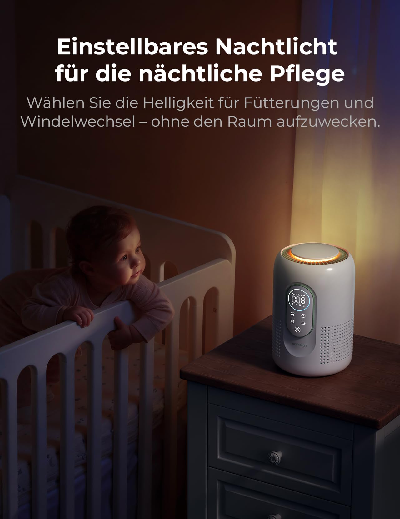 Momcozy Luftreiniger für das Kinderzimmer, 4-Filtersystem mit H13 HEPA- und Aktivkohlefilter, Echtzeit-PM2,5-Luftqualitätsüberwachung, 21 dB Schlafmodus, Leise für Allergiker gegen Staub | Luftreiniger mit 4 Geschwindigkeiten, Schlafmodus 21 dB, verstellb