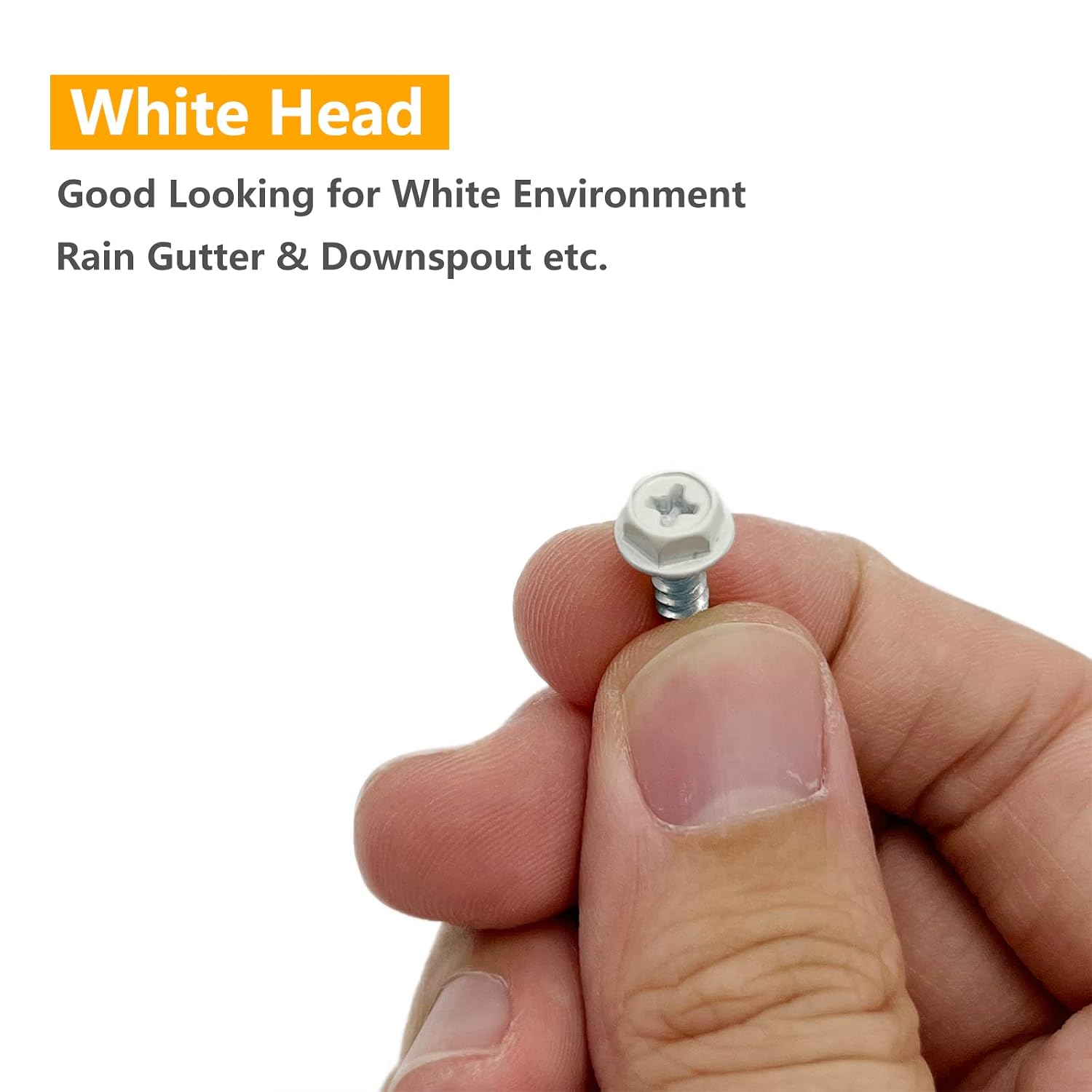 #8 x 1/2" Self-Tapping Gutter Screws White Painted Hex Head Zinc Plated Finish, 100 Pieces, 1/4" Magnetic Driver Included