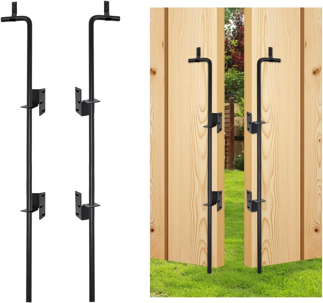 HUAALIUCHE 36" Solid Steel Cane Bolt Gate Drop Rod – Heavy Duty Wind-Proof Anchor for Double Wood, Vinyl & Metal Fences – Ergonomic Tall Latch (No Bending) with Padlock Hasp -2 Pack
