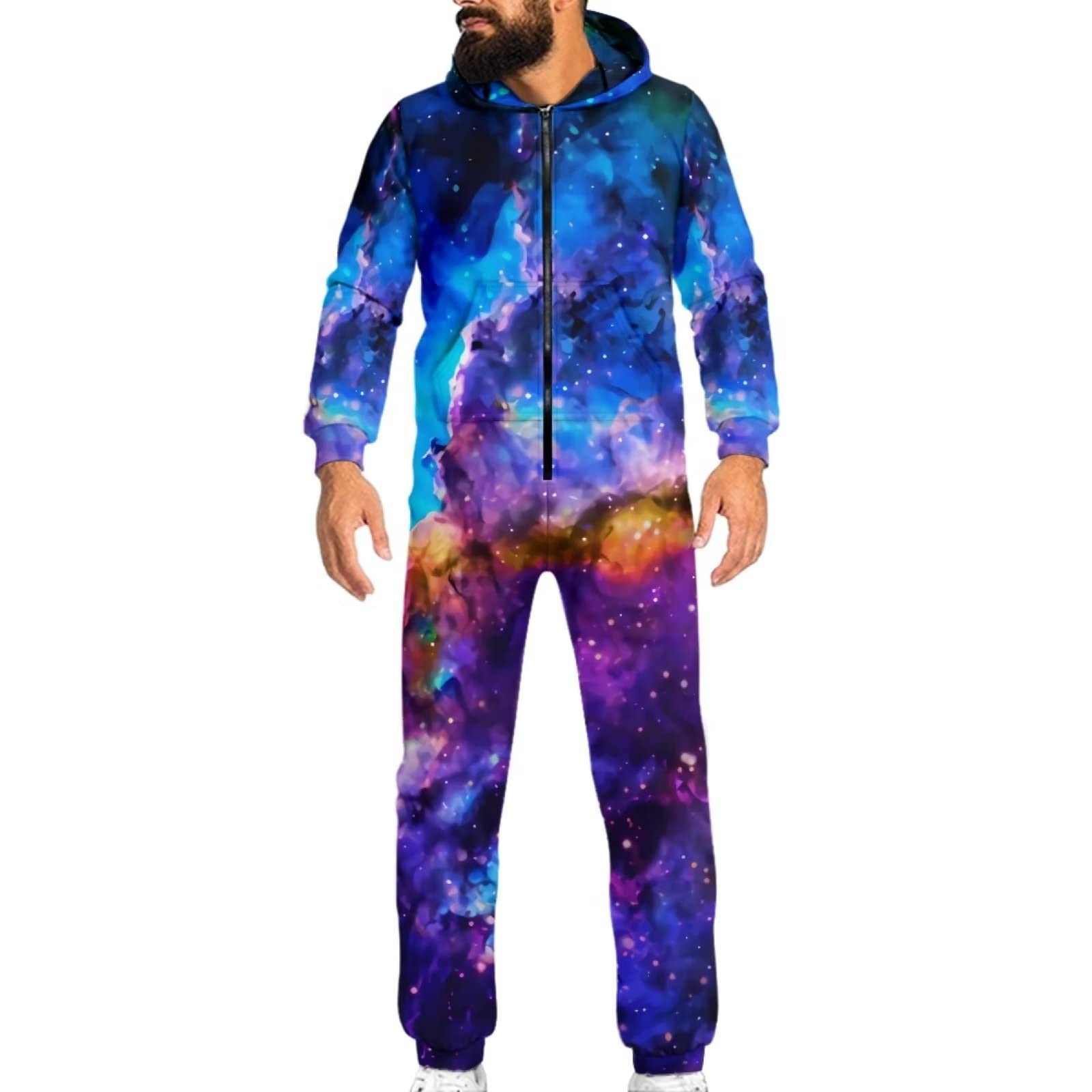 POLERO Pijamas Enteros de Conejo con Cremallera para Mujer, Camisones con Capucha y Bolsillo para Hombre, Galaxy, 4X-Large