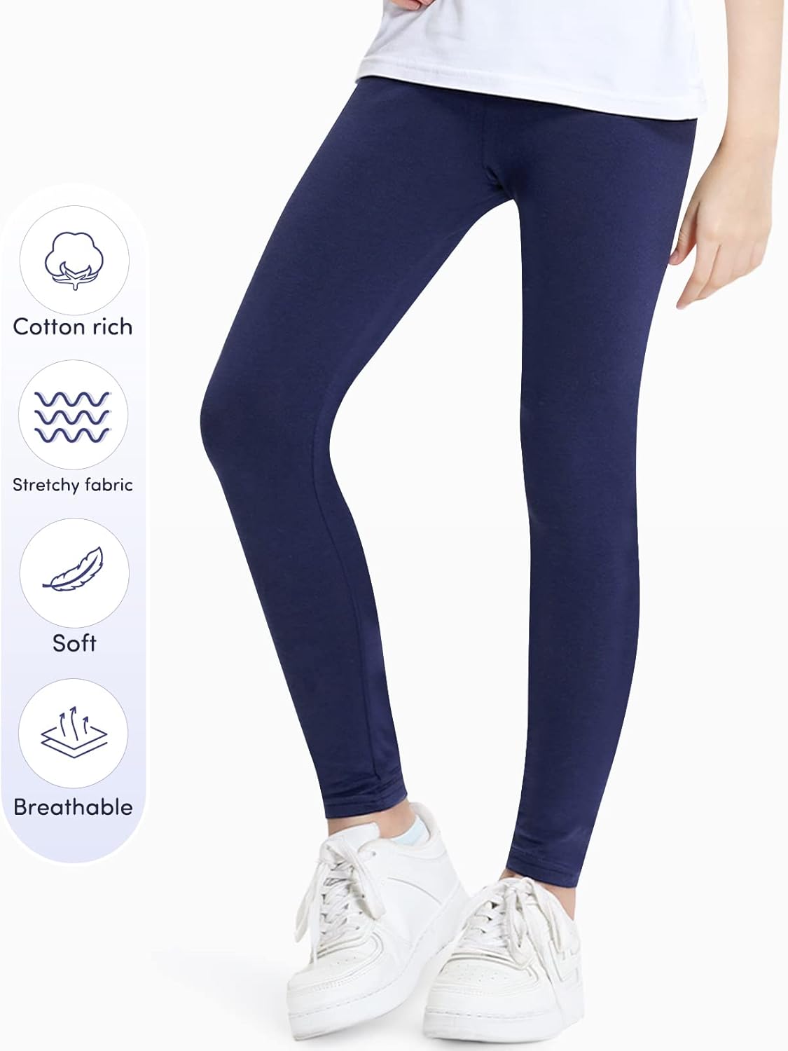 Domee Girls Cotton Leggings Full Length Solid Pants Pack of 3 - Image 4