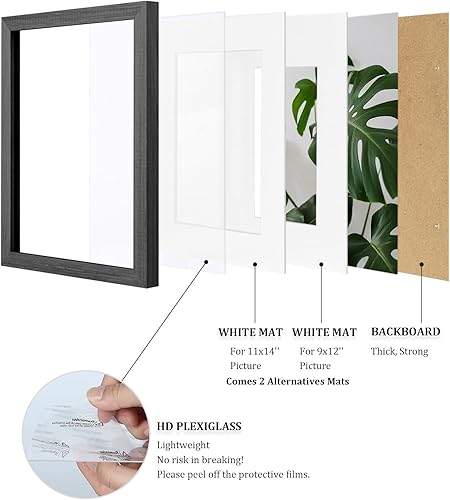 Vista 871 de Egofine Portarretratos de 9 x 12 pulgadas hecho de madera maciza con plexiglás, fotos de 5 x 7/6 x 8 con paspartú o de 9 x 12 pulgadas sin paspartú