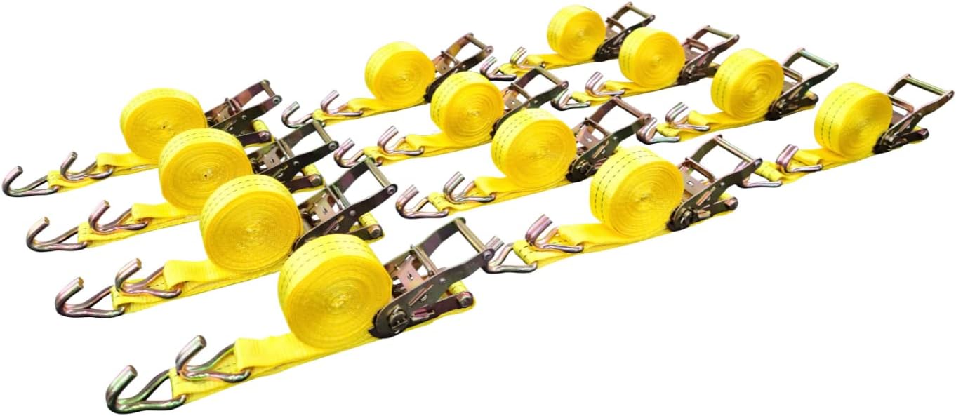 Ratchet Tie Down Straps, 1.5 in x 15 ft, 4,400 lb Breaking Strength, J-Hook, 12-Pack