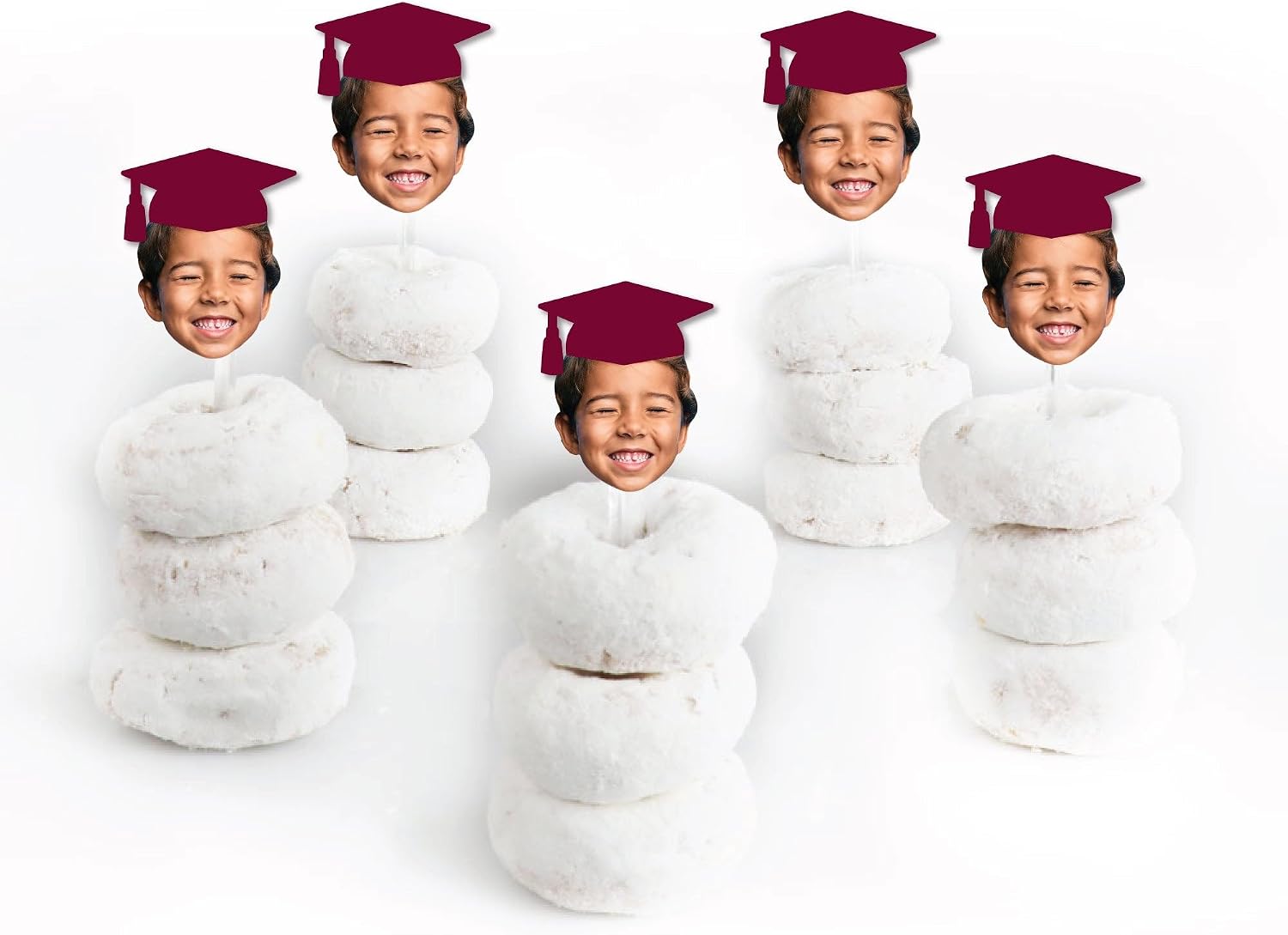 Big Dot of Happiness Maroon Grad Cap Fun Face Treat Picks, Personalized Burgundy Graduation Party Dessert Cupcake Toppers, Custom Photo Head Cut Out, Set of 24