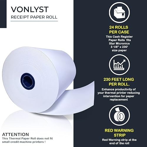 Miniatura 4 de Rollo de papel de recibo 3 18 x 230 para registro cuadrado y sistema POS cuadrado conectado a la impresora térmica Star Micronics (paquete de 24