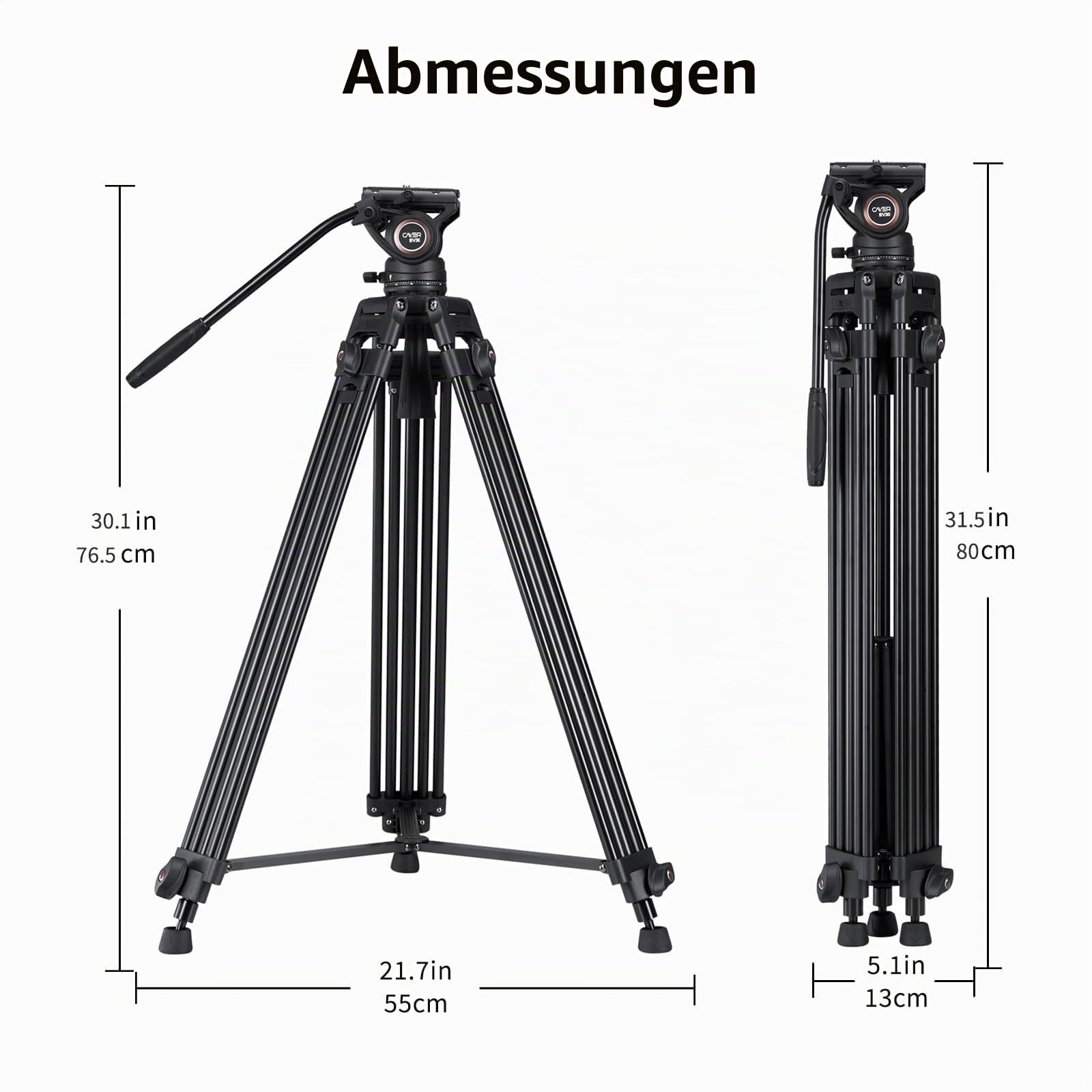 Cayer BV30 Video Tripod, Robust Aluminium Alloy Camera Tripod with 360° Fluid Head, Quick Release Plate Compatible with Canon Nikon Sony and Other DSLR Camera Camcorders, 8 kg Load Capacity