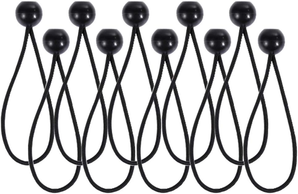 10 Pcs Black Plastic Ball Bungee Cords High Elastic Bands for Tent Tarp Canopy Baggage