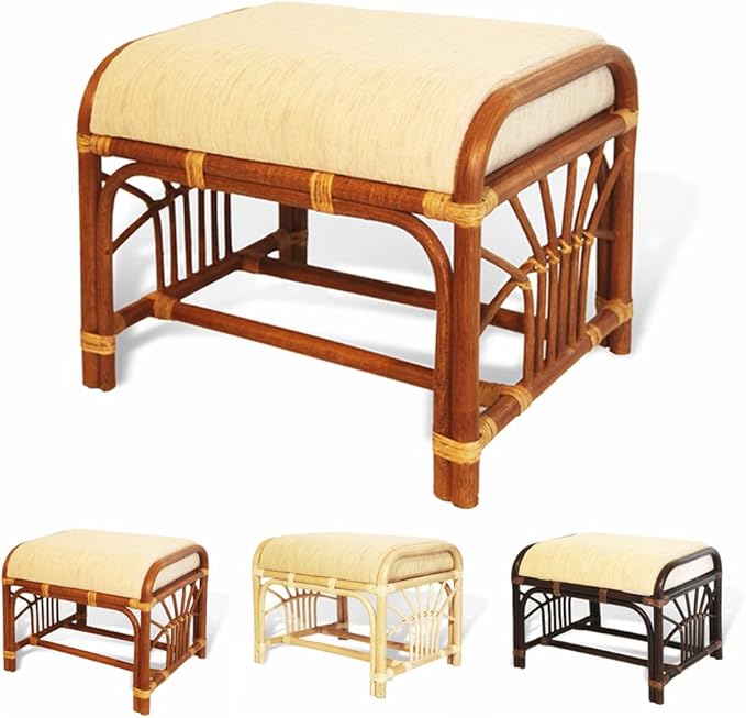 Krit Handmade Rattan Wicker Ottoman Footstool with Cushion