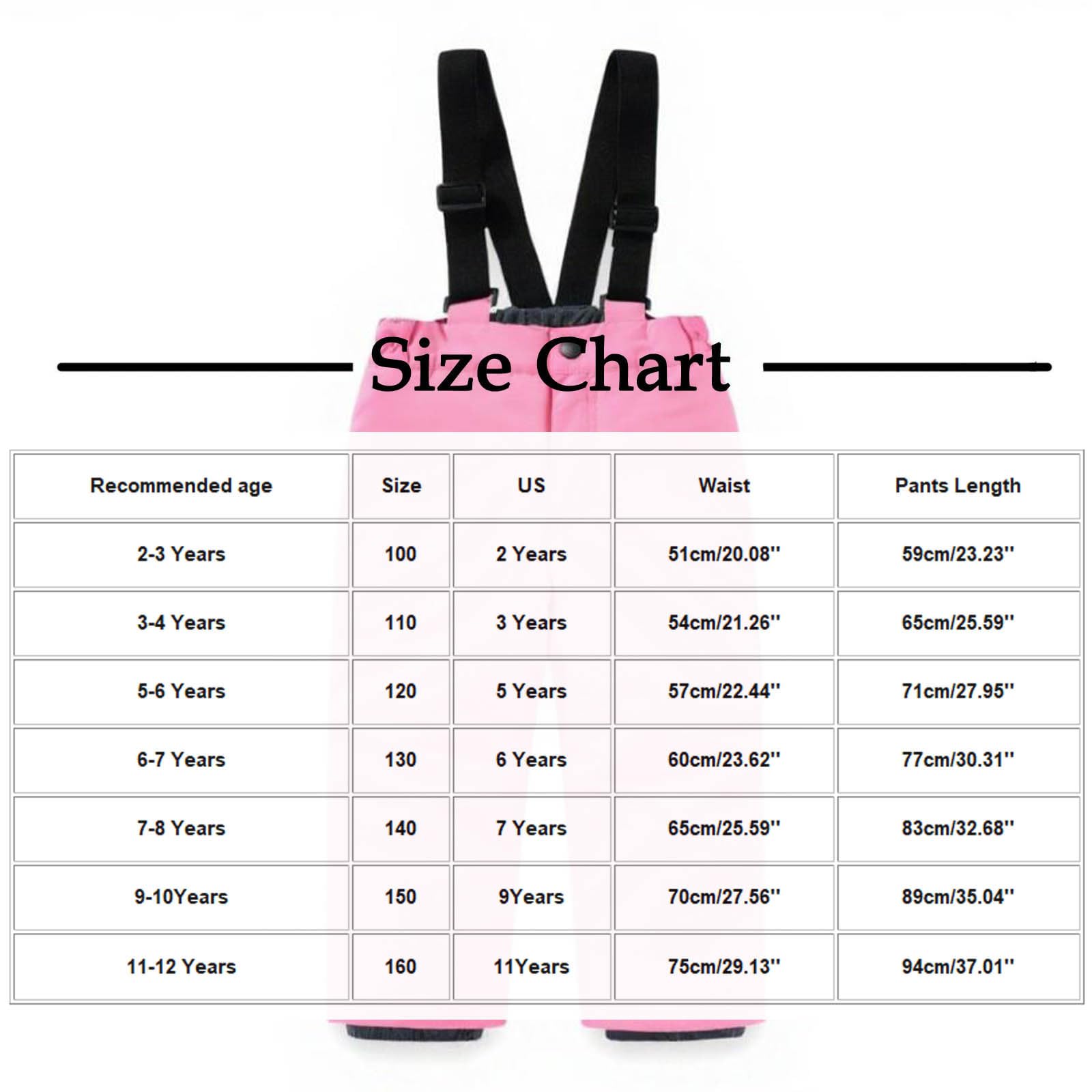 XINYUNZU Mädchen Jungen Schneehose Wasserdicht Skihose Winddicht Winterhose Latzhose Gefütterte Hose Warm Snow Pant Trägerhose Winter Outdoorhose Kinder 2-13 Jahre