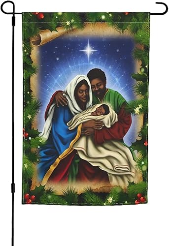 Bandera de jardín afroamericana bandera negra de la sagrada familia pesebre bandera de casa pequeña decoración de doble tamaño tapices de fiesta de