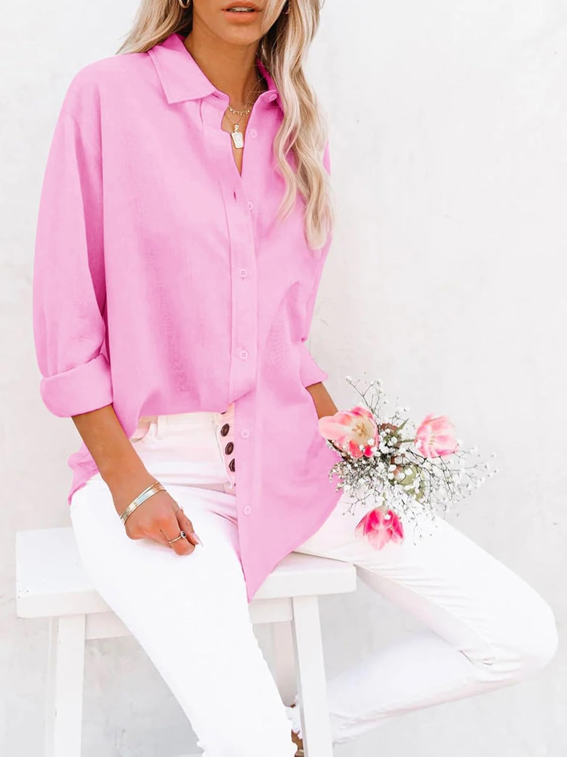 siliteelon Button Down Shirts for Women Dress Shirts Cotton Long Sleeve Collared Blouse Work Business Casual Tops - Image 4