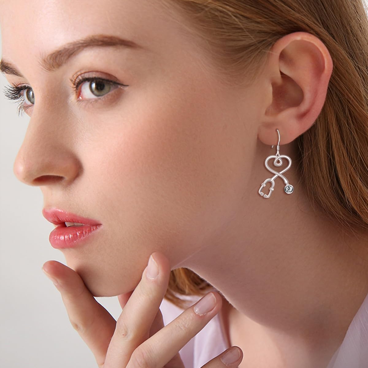 Christmas Nurse Gifts 925 Sterling Silver Nurse Earrings Fish Hook Stethoscope Dangle Drop Earrings with Birthstone Crystal from Austria Gift for Doctor Nurse RN Medical Student