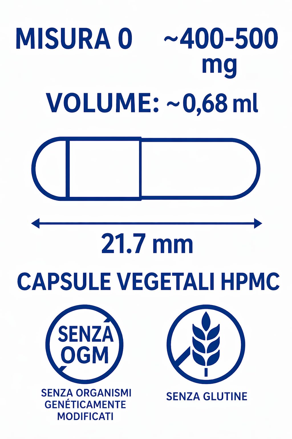 Capsule vegetariane vuote HPMC Dimensioni 0 x 100
