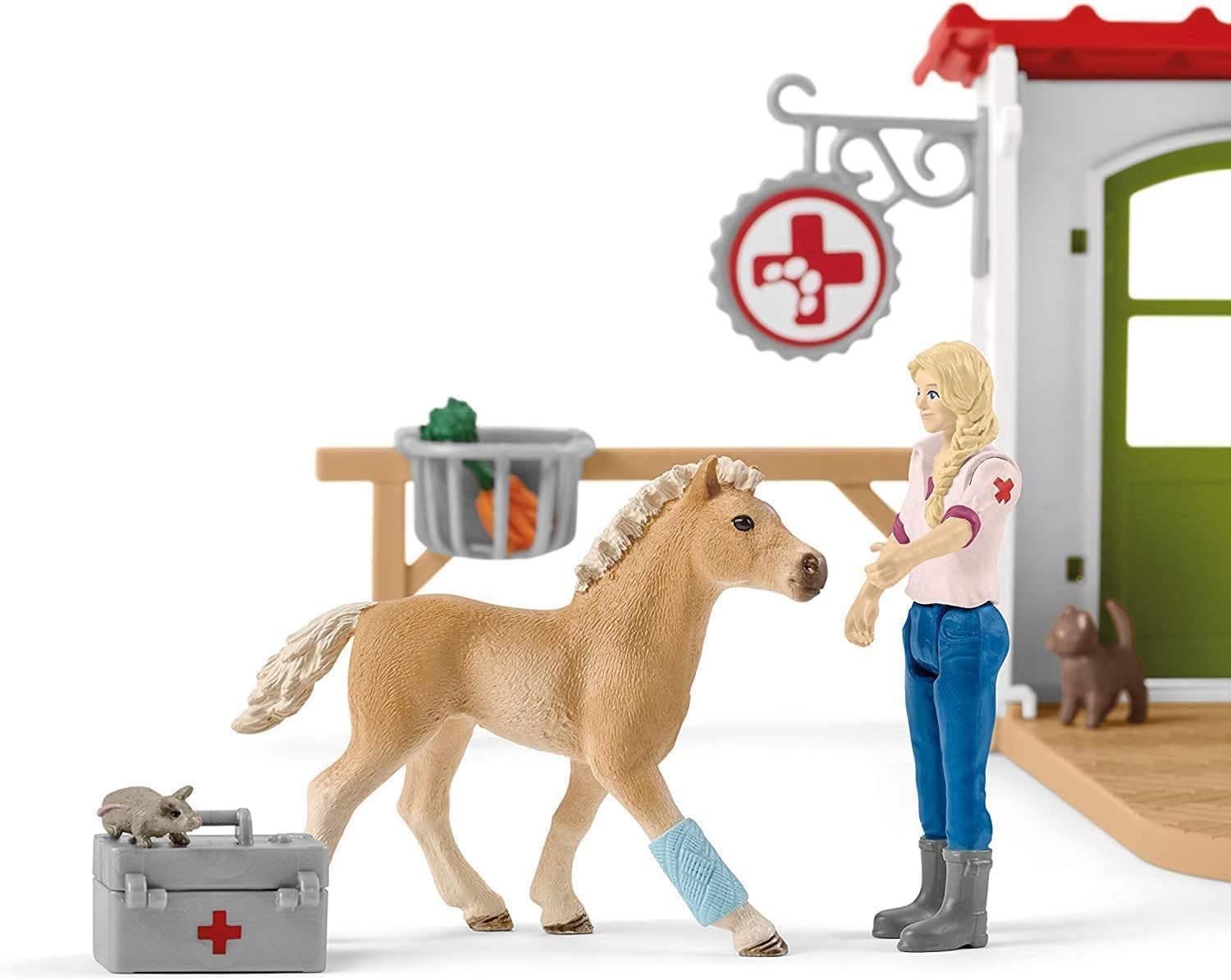 Schleich Farm World 42502 — Set de Clínica Veterinaria para Animales, 27 Piezas — Incluye Clínica, Veterinario, Animales de Juguete y Accesorios — Juguetes para Niños de 3 Años o Más