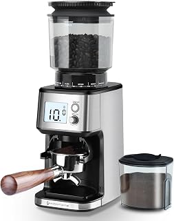 Homtone Electric Coffee Grinder with Conical Grinder - Coffee Grinder with | from Espresso to French Press, Stainless Steel Conical Grinder Anti Static Insert, LCD Display, 165W (Silver)