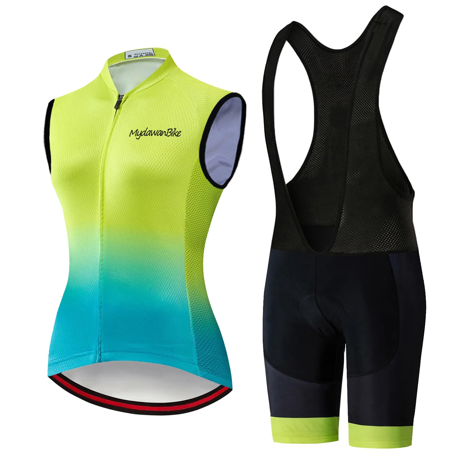Conjunto Ropa Ciclismo Mujer Verano Maillot Ciclista,Traje Bici MTB Sin Mangas Chaleco Ciclo y Culotte Tirantes con 9D Gel Acolchado,Completa Bicicleta Jerseys Sleeveless Transpirable Secado Rápido