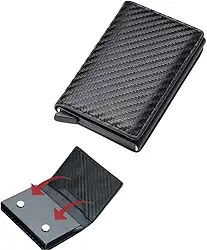 Carteira Com Fecho Magnetico Imã Slim Magica Fibra De Carbano Porta Cartão Dinheiro Masculina Rfid Antifurto Automatica Pop Up Flysea