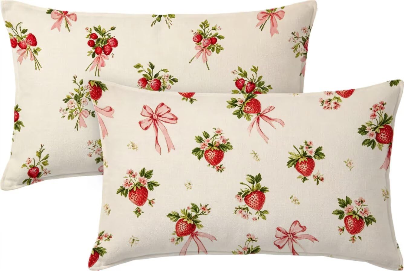 Housse coussin fraise 90x60 rouge extérieur lot de 2 étanche canapé