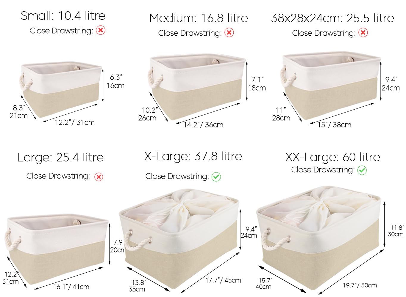 Aufbewahrungsbox, Faltbare Stoff-Aufbewahrungskörbe mit Griffen für Schränke, Kleiderschränke, Regale, Kleidung, Spielzeug, Handtücher, Badezimmer (38 x 28 x 24 cm, Khaki-Weiß)