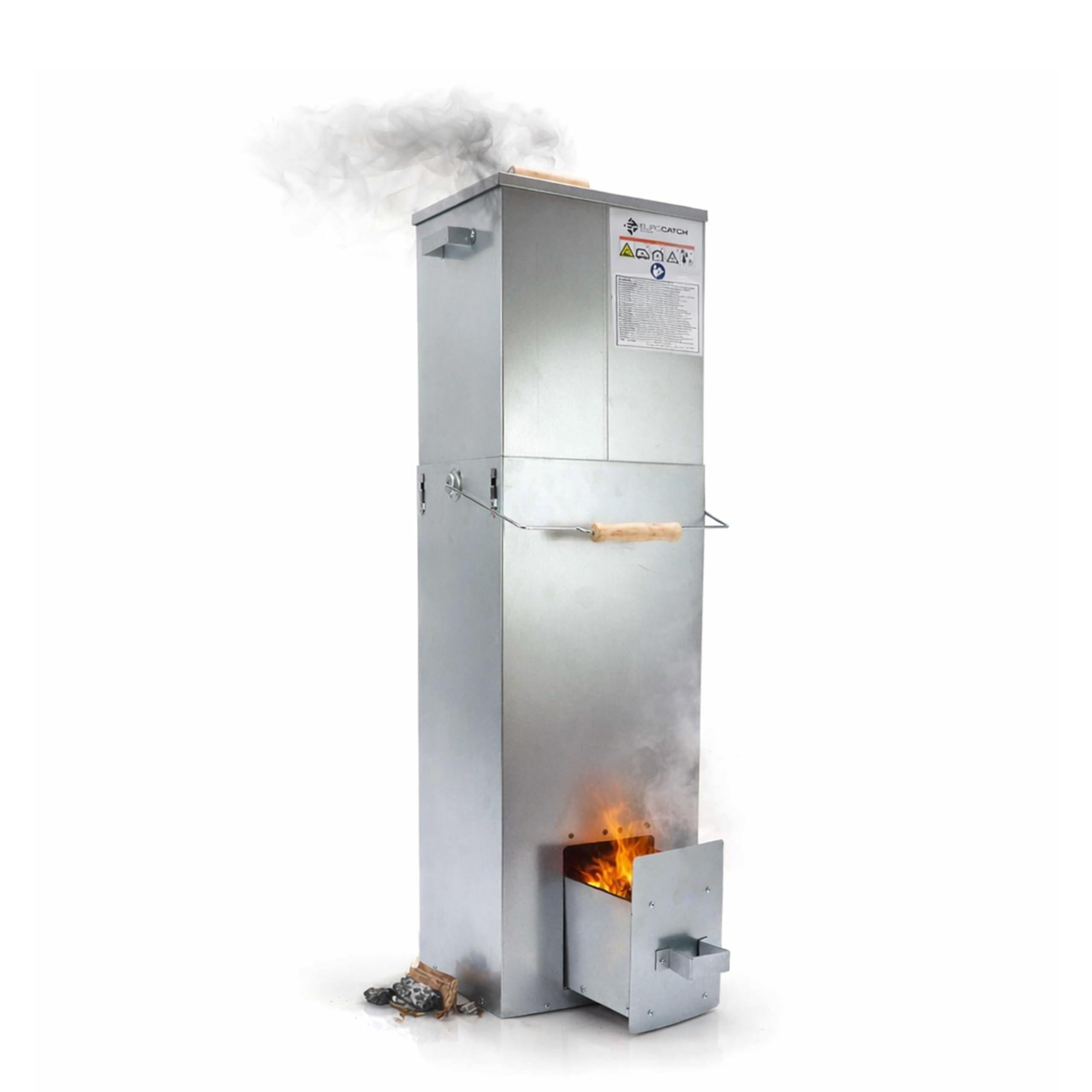 Teleskop-Räucherofen Quadratisch 101 cm – Smoker für den Außenbereich mit Thermometer und 10 Räucherhaken