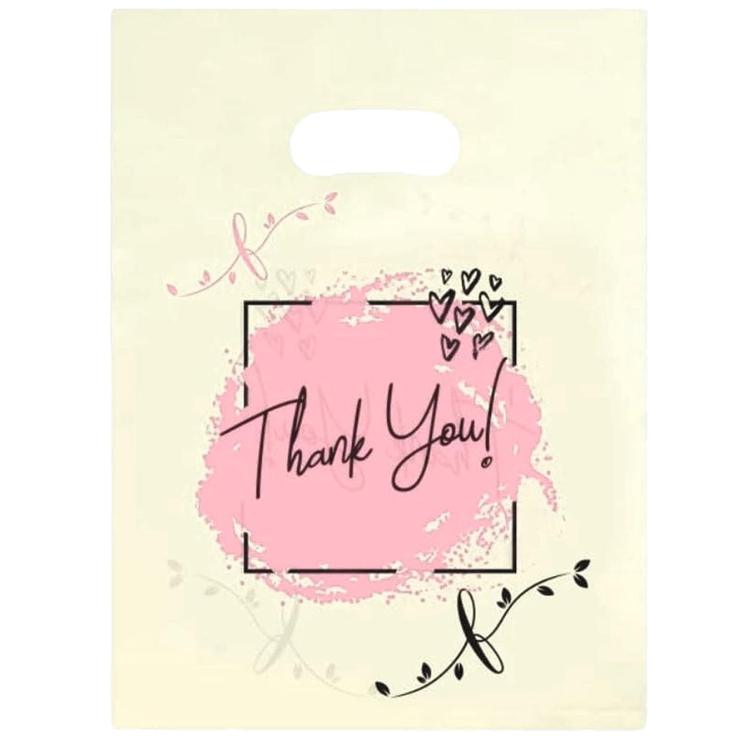 Joyhey 100 Count 7.8" x 11.8" Plastic Merchandise Bags, Shopping Retail Boutique Bags with Die Cut Handles - Thank You-6