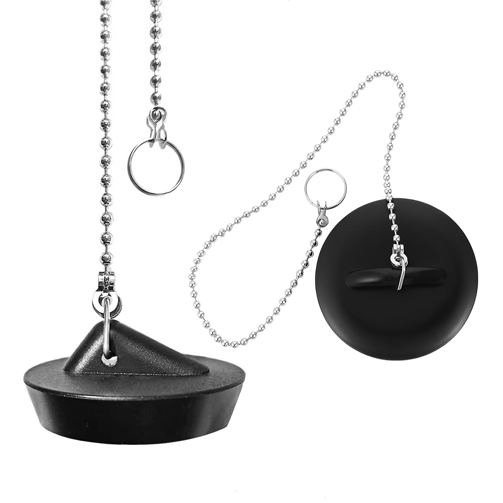 2 Pcs Universal Bath Plug with 40 CM Stainless Chain, Kitchen Sink Plug Replacement with Hook, Rubber Bath Plug for Hand Washing Basin - Bathroom Accessory for Baths(Plug Dia-4.3cm)