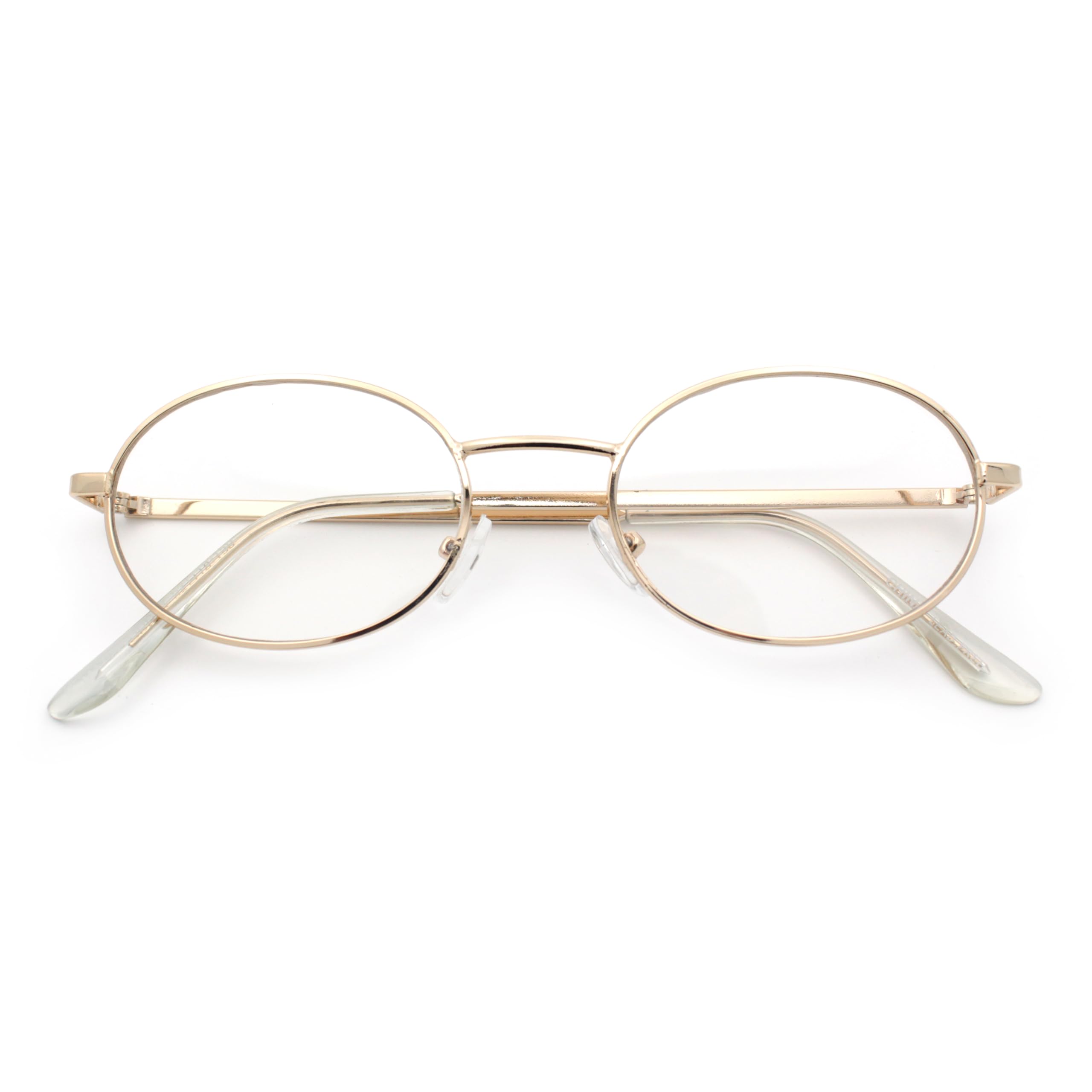 SA106 Classic Retro Oval Round Metal Rim Clear Lens Eyeglasses Gold - Clear
