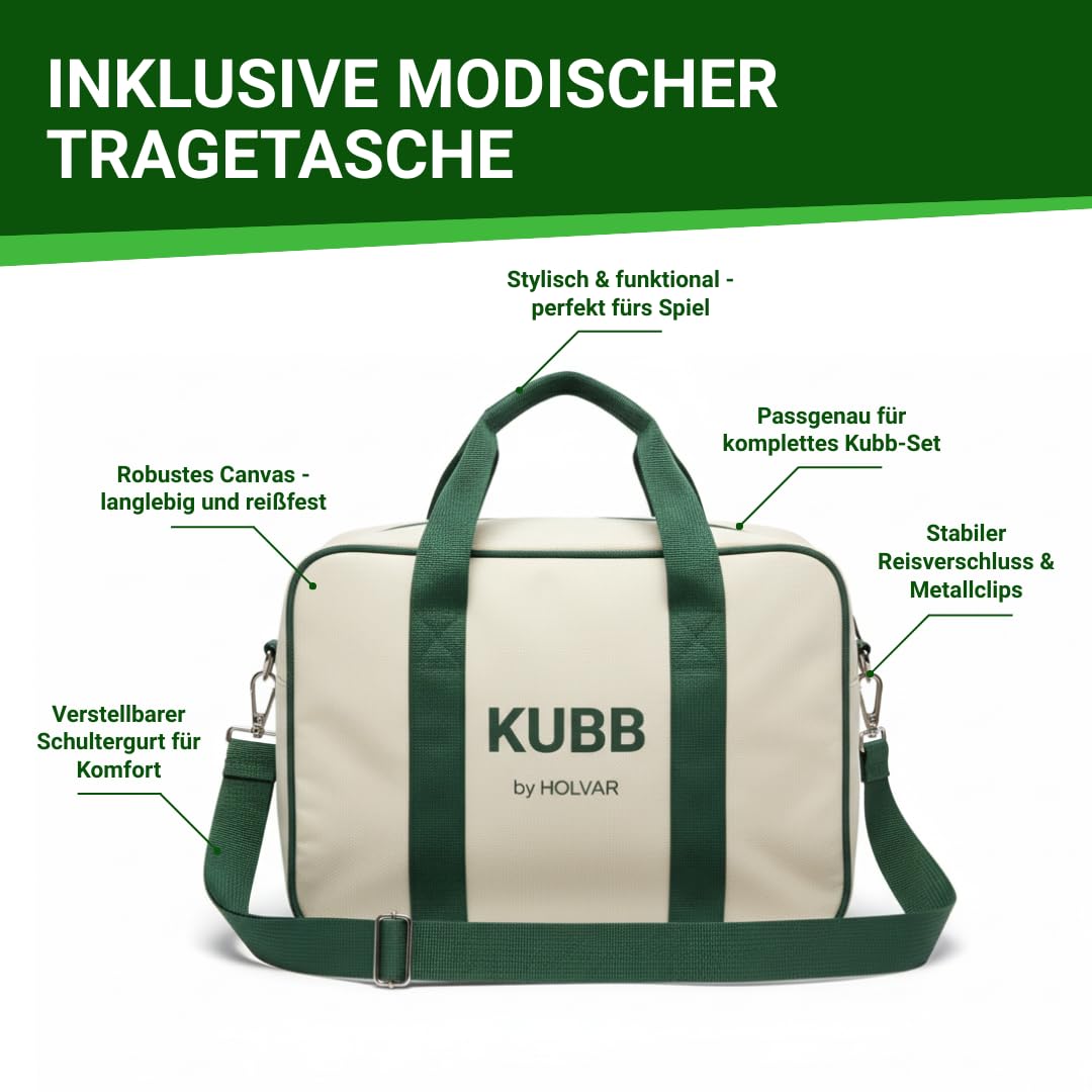 Kubb Wikingerschach aus Holz, Outdoor-Wurfspiel inkl. Tragetasche & Spielanleitung aus FSC Gummibaumholz, Turniergröße, Wikinger Schach Holz outdoor, Rasenschach, Outdoor Spiel, Wikinger Spiel outdoor