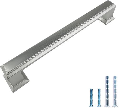 Miniatura 1 de Paquete de 10 tiradores de gabinete de cocina de níquel satinado cepillado, 5 pulgadas (5.039 in) con agujero central de aleación de zinc, tiradores