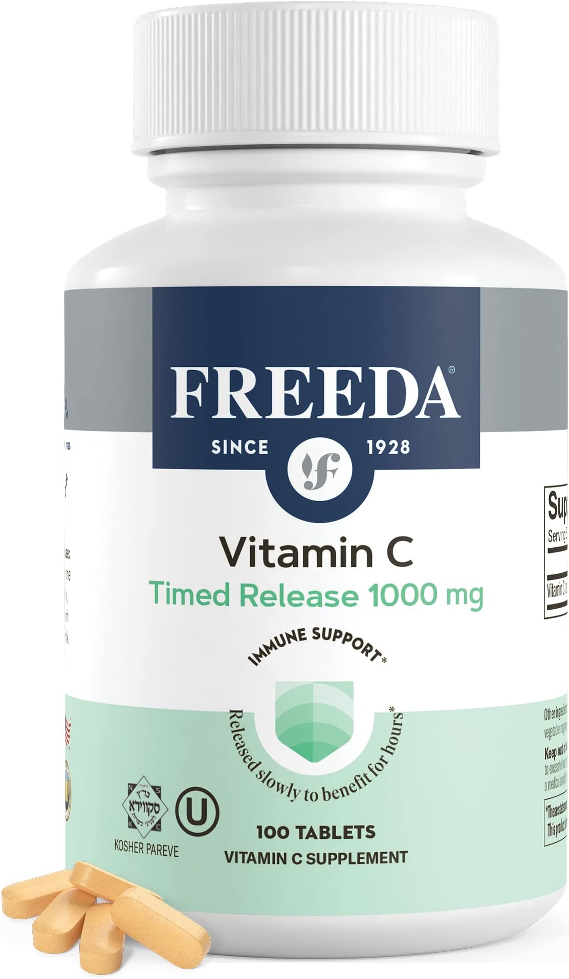 FREEDA Timed Release Vitamin C 1000mg – Slow-Release for All-Day Immune & Antioxidant Support, Gentle on Stomach, Kosher & Vegan, High-Absorption Tablets (100 Tablets)