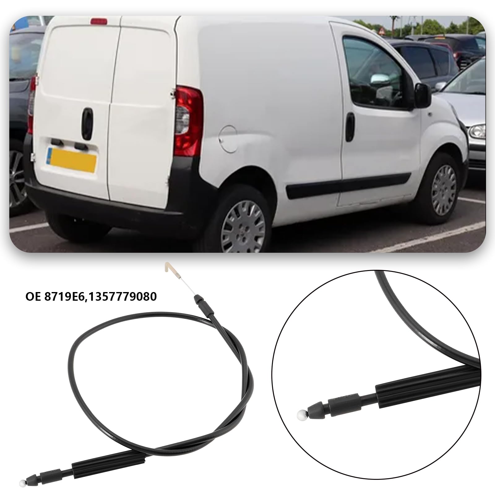 Cable de bloqueo de puerta superior trasera derecha compatible con Fiat Fiorino compatible con Citroen Nemo compatible con Peugeot Bipper, 8719E6 1357779080
