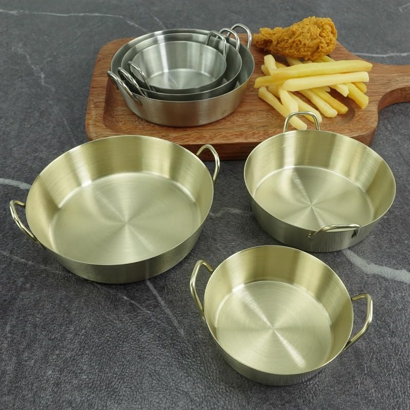 Echeson 1PC Stainless Steel Tableware, Lightweight and Portable Korean Round Plate Suitable for Home Or Outdoor Camping(M Gold)