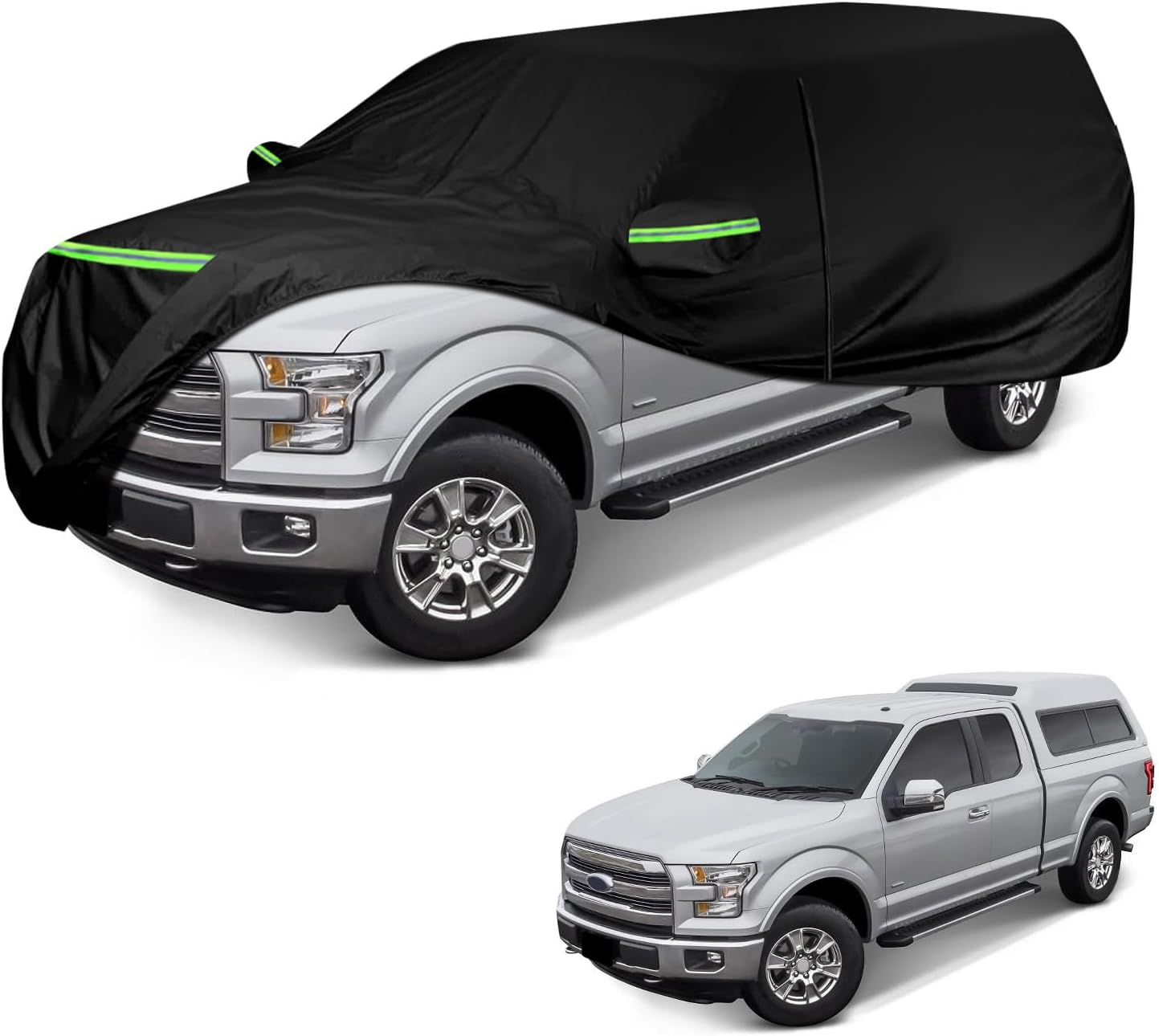 Waterproof Cover for Truck with Rear Topper, Replace for Ford F-Series,Chevy Silverado, Dodge Ram,CrewCab 6.5 ft, Heavy Duty Truck Cover with Door Zipper for Snow Rain Dust Protection (245 Inch)