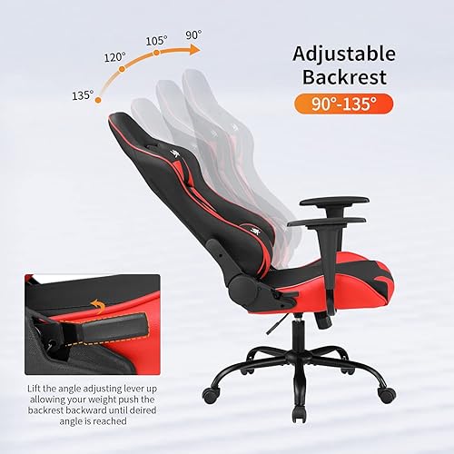 Miniatura 5 de Silla de oficina para videojuegos, silla de escritorio con soporte lumbar, reposacabezas y reposabrazos, giratoria, ergonómica, para deportes