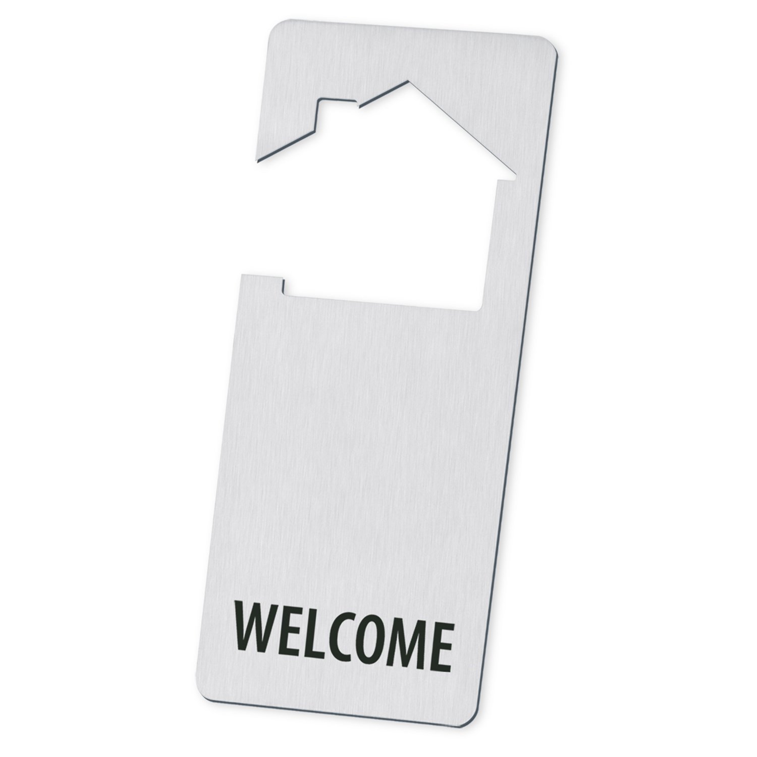 Modern Silver 7.9” Tall Welcome Stainless Steel Door Knob Hanger Sign