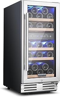 BODEGA 15 Inch Wine Cooler, Dual Zone Wine Fridge with Double-Layer Glass Door, 30 Bottles Wine Cooler Refrigerator with D...