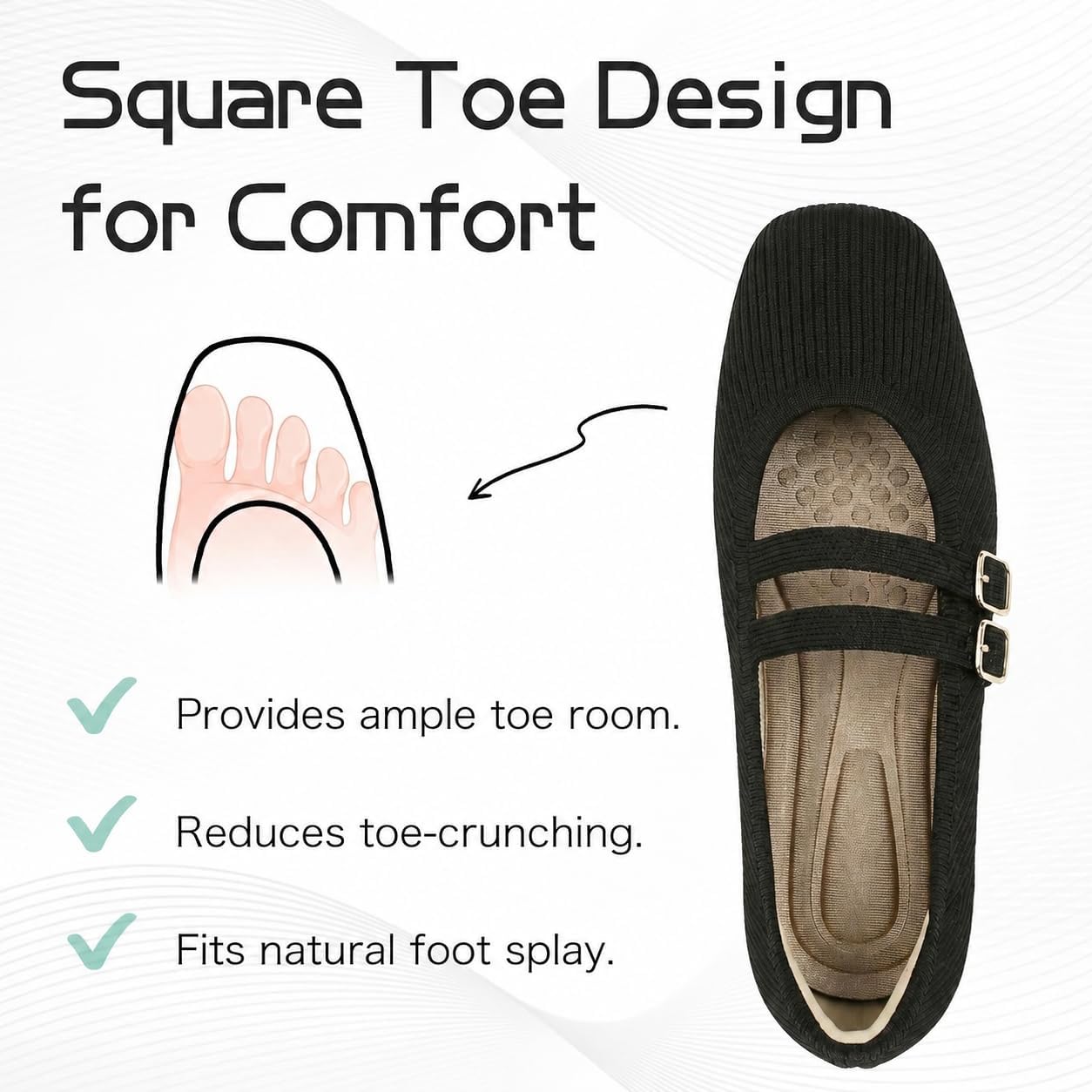 Mary Jane Flats for Women Square Toe Knit Ballet Flat Comfortable Dressy Casual Shoes
